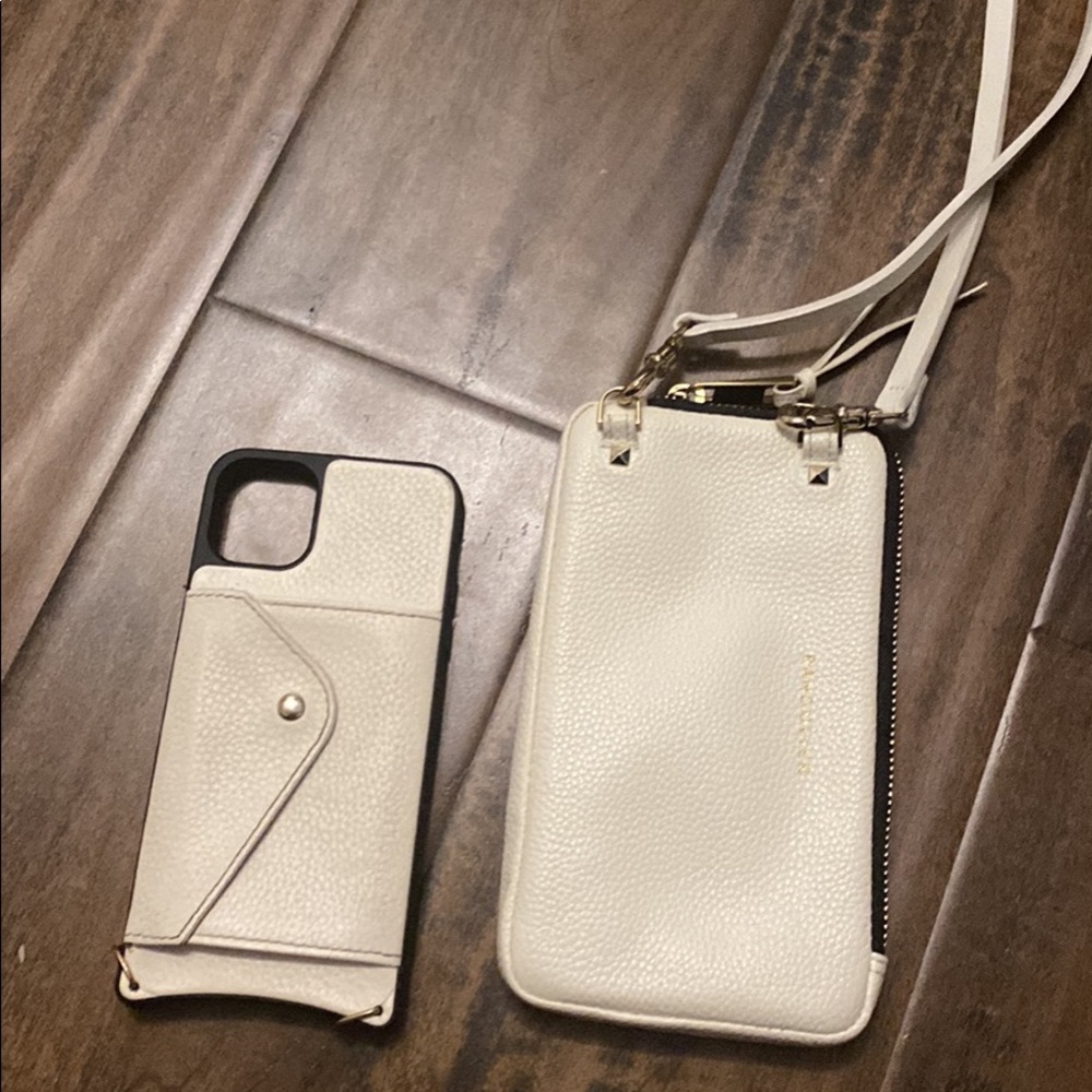 Bandolier iPhone 12 max white leather phone case and bag
